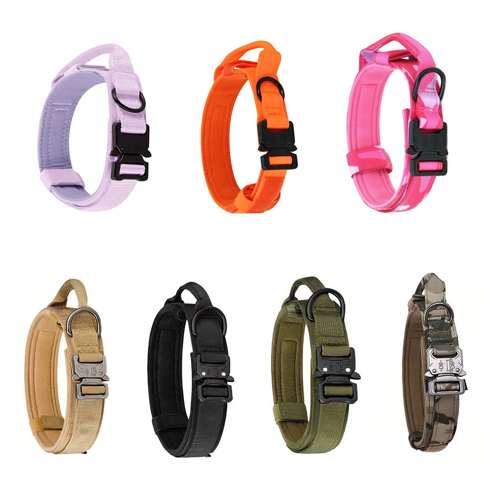Tactical Dog Collar with Handle – Adjustable Military Nylon Collar for Medium &amp; Large Dogs