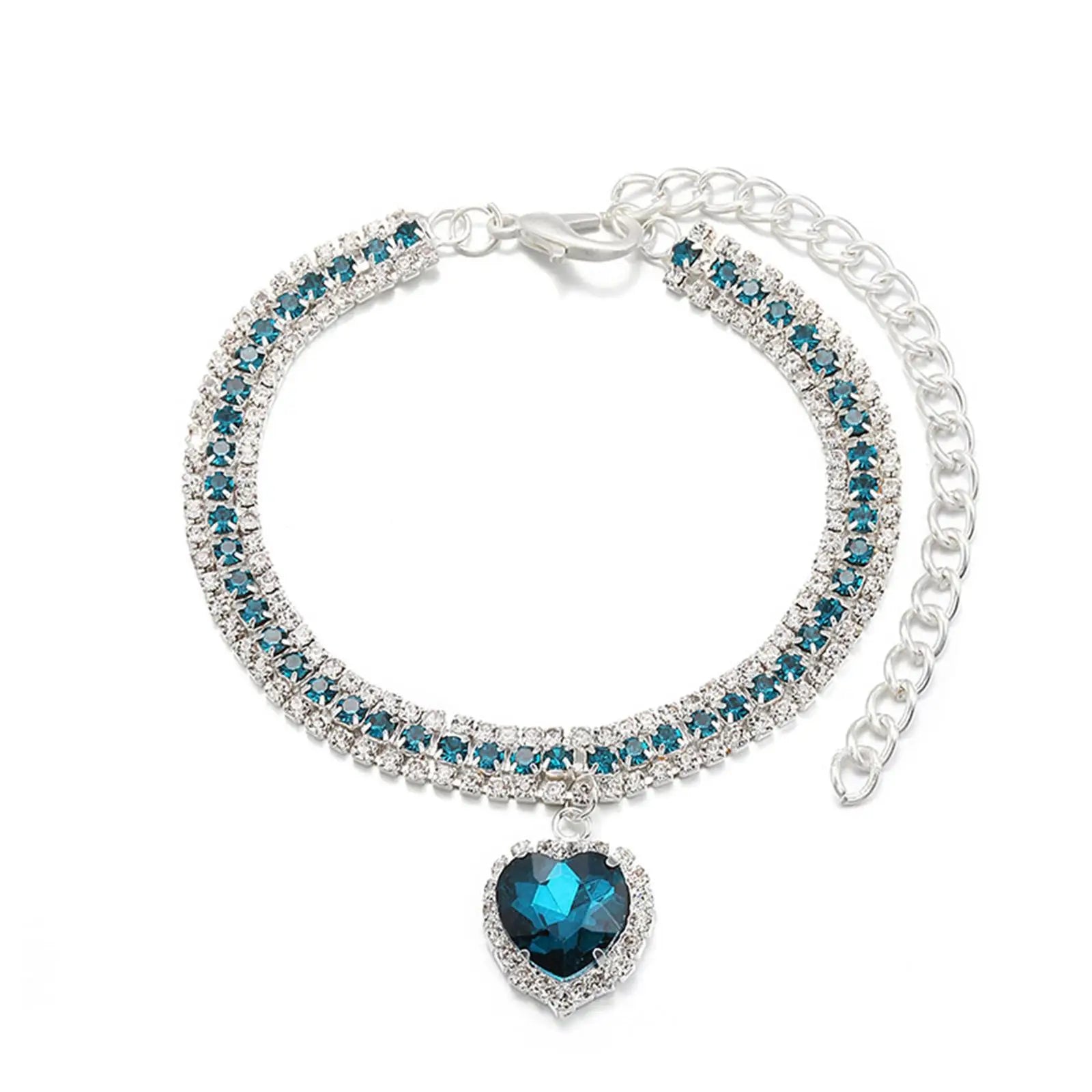 Bling Rhinestone Dog &amp; Cat Necklace Collar – Crystal Heart Diamante Pet Jewelry, Adjustable Puppy &amp; Kitten Wedding Party Accessory XS–L