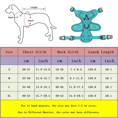 Dog Harness Leash Set - Adjustable Reflective Pet Chest Strap for Small &amp; Medium Dogs, Cats, Puppies, French Bulldog, Yorkie