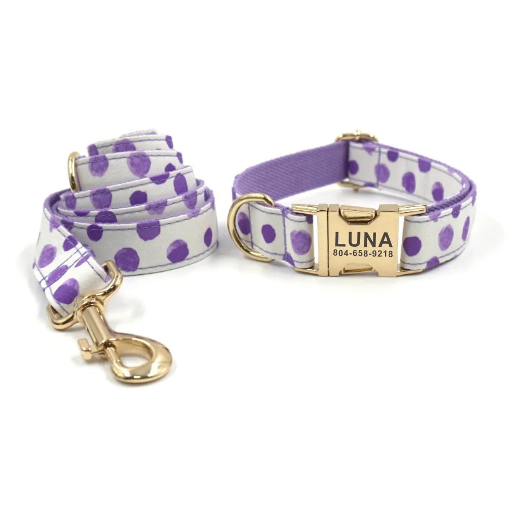 Personalized Dog Collar with Free Engraving – Purple Bubble Design