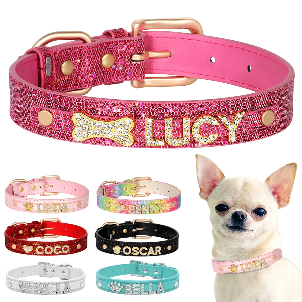 Personalized Rhinestone Dog Collar – Custom Name Collar for Small Dogs & Cats