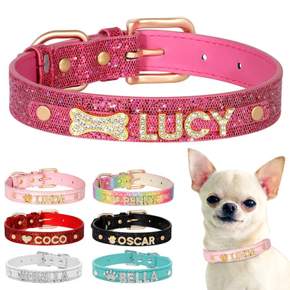 Personalized Bling Rhinestone Dog Collar – Custom Name Collar for Small Dogs &amp; Cats