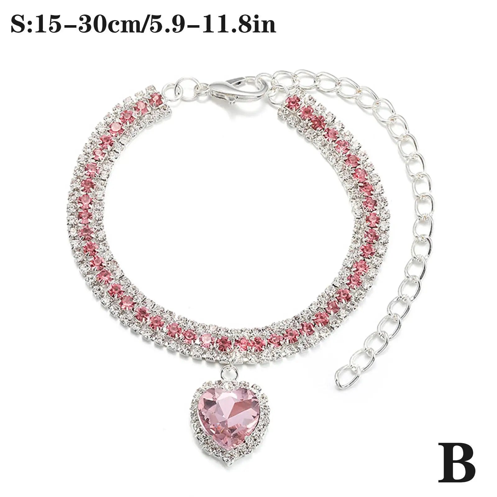 Bling Rhinestone Dog &amp; Cat Necklace Collar – Crystal Heart Diamante Pet Jewelry, Adjustable Puppy &amp; Kitten Wedding Party Accessory XS–L