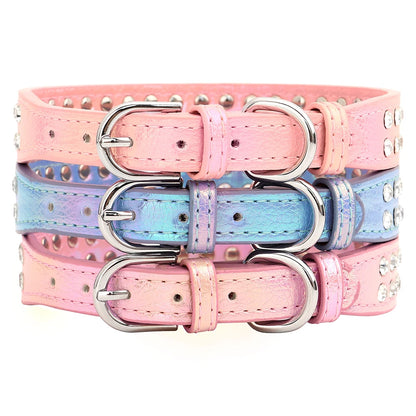 Crystal Rhinestone Small Dog Collar – Adjustable Leather Pet Collar for Chihuahua, Puppy &amp; Cat, Padded Sparkly Dog Collar