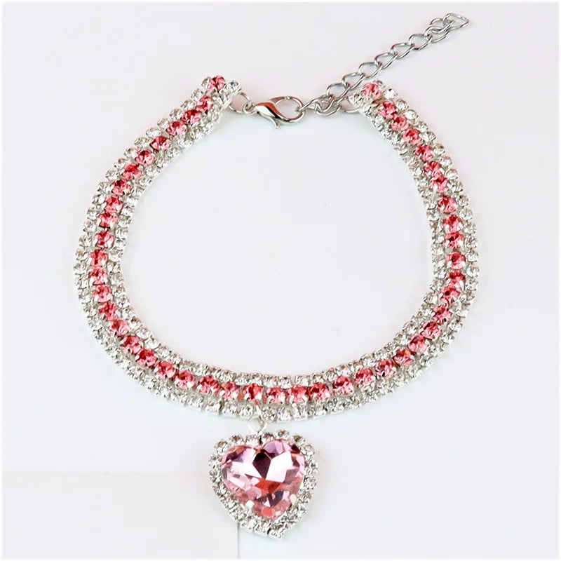 Luxury Rhinestone Dog Collar – Heart Diamond Pet Jewelry Necklace for Cats &amp; Small Dogs, Wedding Princess Bling Collar