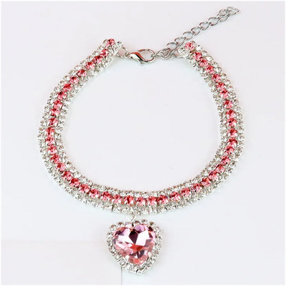 Luxury Rhinestone Dog Collar – Heart Diamond Pet Jewelry Necklace for Cats &amp; Small Dogs, Wedding Princess Bling Collar