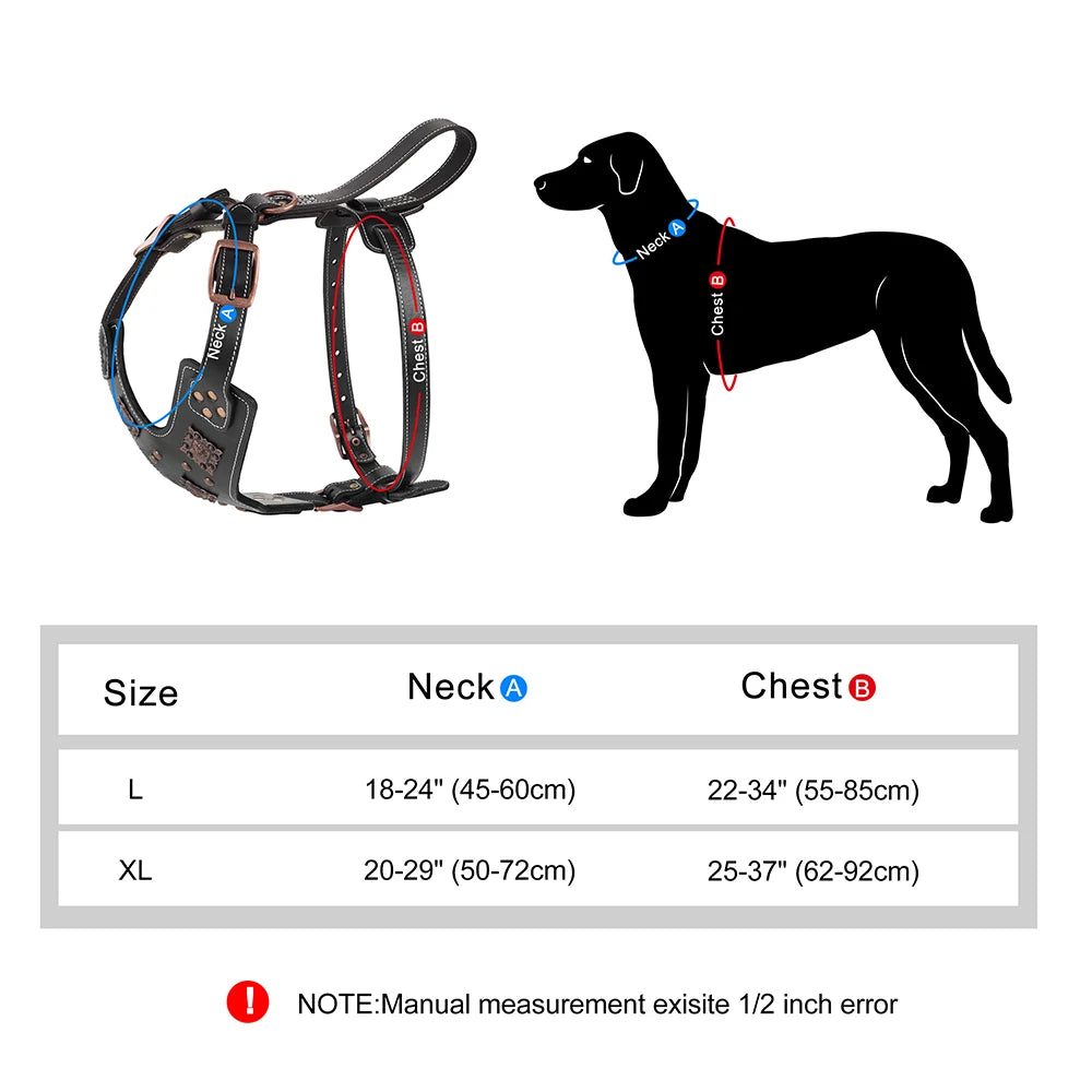 Genuine Leather Dog Harness – Durable Riveted Training Vest with Metal Hardware for Medium &amp; Large Dogs