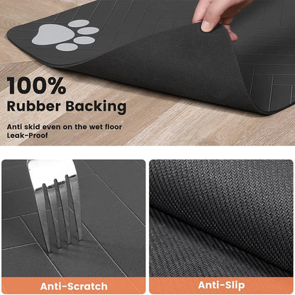 Pet Feeding Mat - Absorbent Quick-Dry Placemat for Dog and Cat Food &amp; Water Bowls with Waterproof Rubber Backing