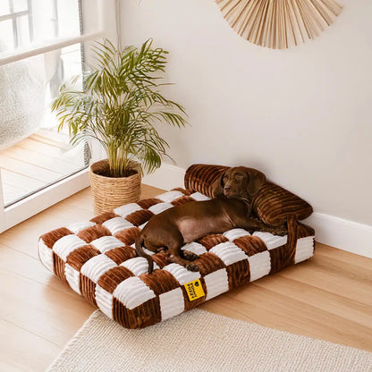 Handmade Plush Square Orthopedic Dog Bed with Pillow – Warm &amp; Soft Support for Large and Small Dogs