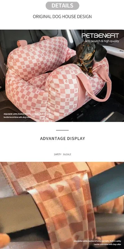 Pet Dog Portable Car Seat Central Control Nonslip Dog Carriers Safe Car Armrest Box Booster Kennel Bed for Small Dog Cat Travel