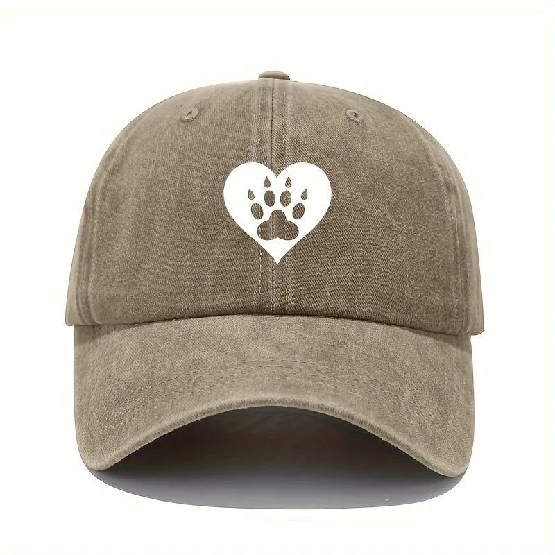 Love & Dog Print Baseball Cap – Retro Washed Cotton Adjustable Hat | Sun Protection Cap for Men & Women