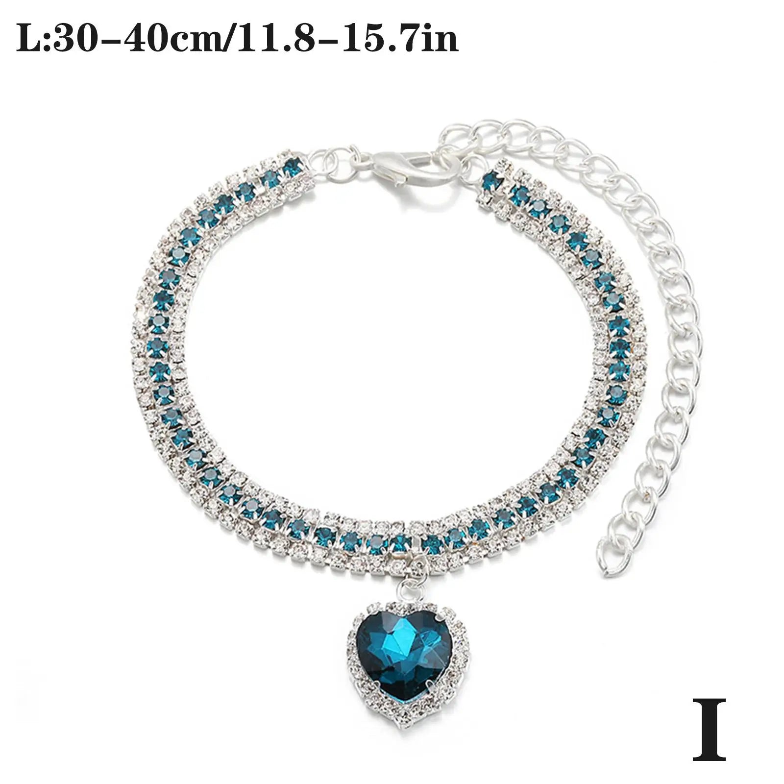 Bling Rhinestone Dog &amp; Cat Necklace Collar – Crystal Heart Diamante Pet Jewelry, Adjustable Puppy &amp; Kitten Wedding Party Accessory XS–L