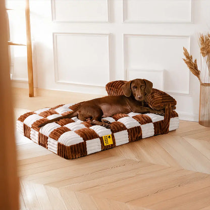 Handmade Plush Square Orthopedic Dog Bed with Pillow – Warm &amp; Soft Support for Large and Small Dogs
