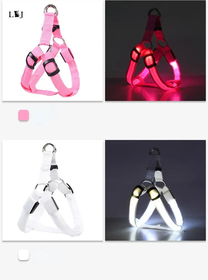 LED Luminous Dog Harness – USB Rechargeable Glowing Night Safety Harness for Medium &amp; Large Dogs