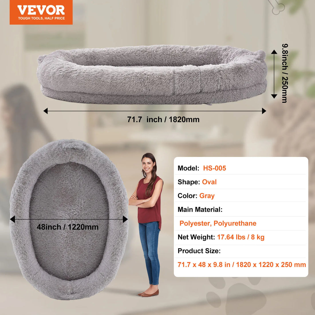 Human Dog Bed – Cozy Bedding with Washable Cover, Orthopedic Egg Foam