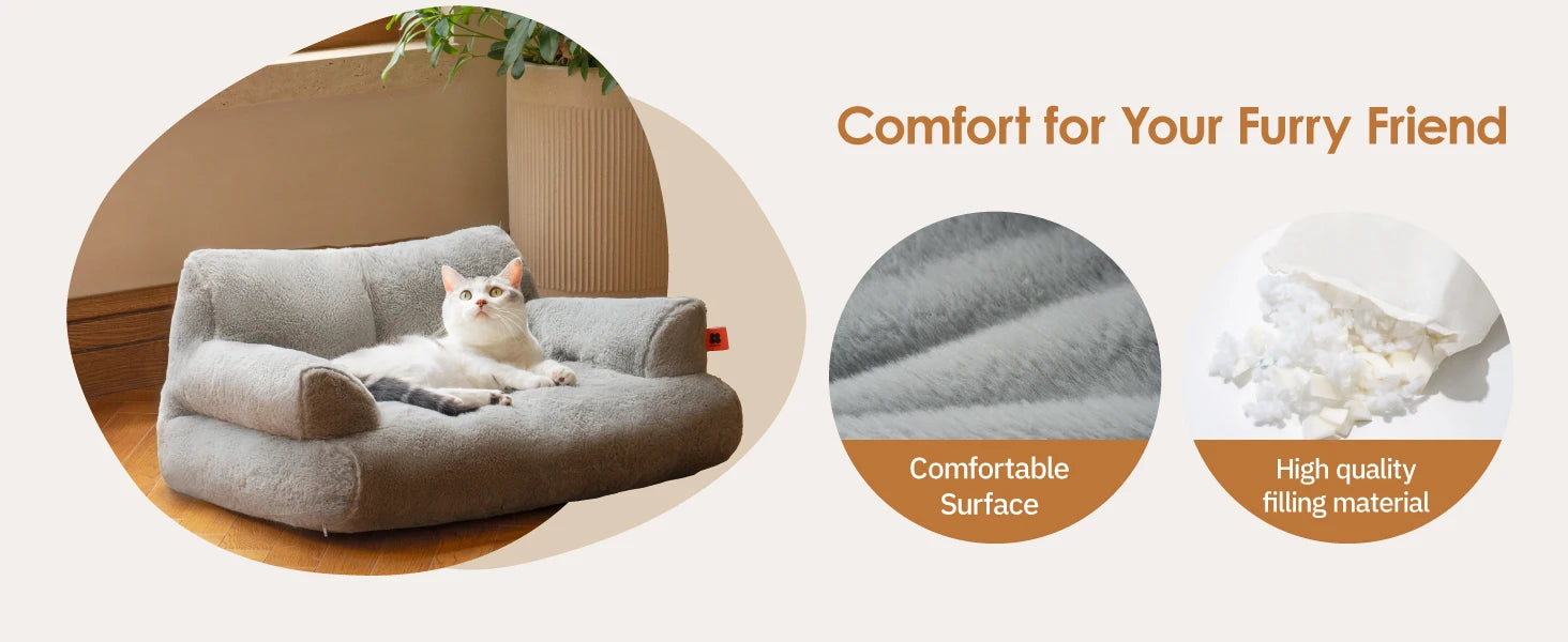 Pet Couch Bed 26×19×13 – Washable Fluffy Cat Bed for Cats &amp; Small Dogs up to 25 lbs, Black &amp; White