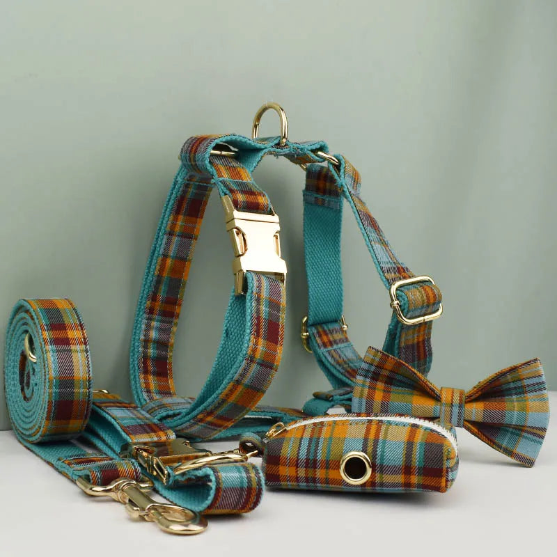 High Quality Custom Cotton Dog Collar, Leash &amp; Harness Set – Personalized Pet Accessories with Bow