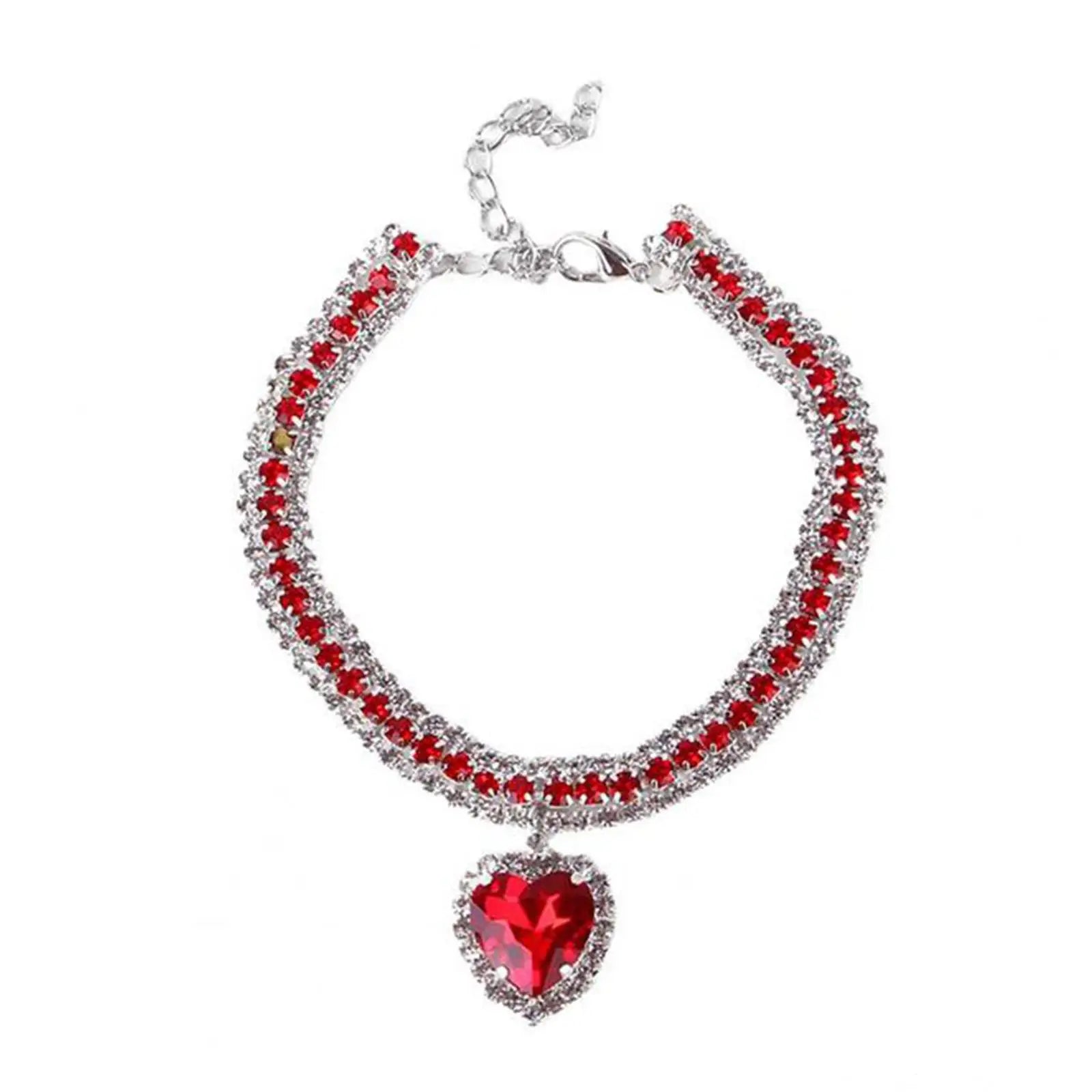 Bling Rhinestone Dog &amp; Cat Necklace Collar – Crystal Heart Diamante Pet Jewelry, Adjustable Puppy &amp; Kitten Wedding Party Accessory XS–L