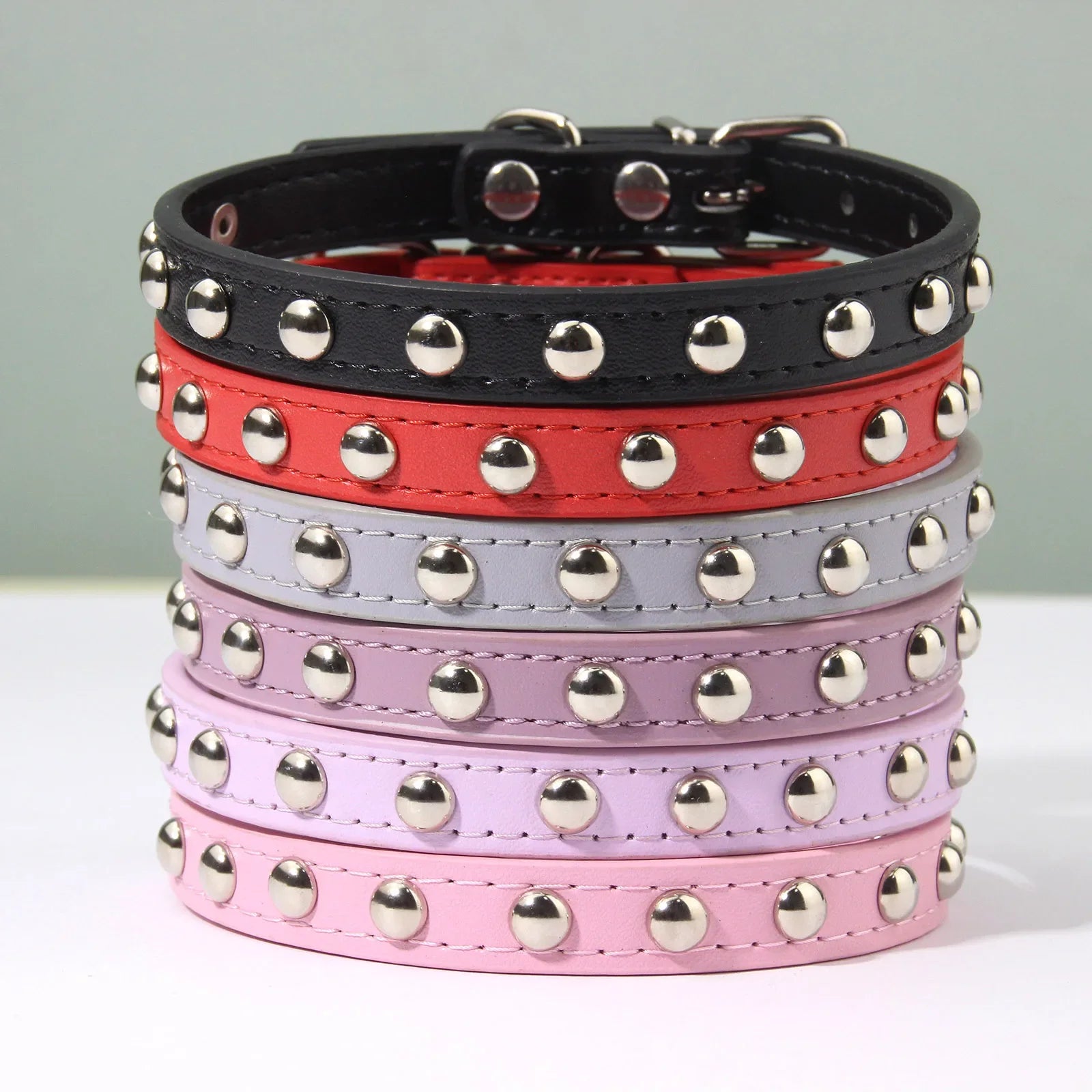 Rivet Anti-Bite Leather Dog &amp; Cat Collar – Durable Studded Collar - Pet Neck Strap