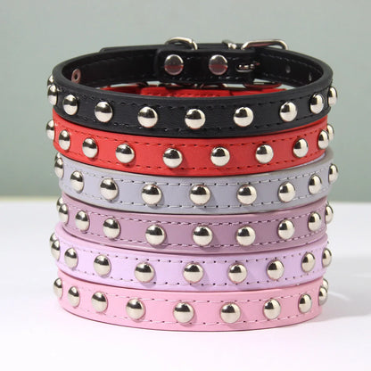Rivet Anti-Bite Leather Dog &amp; Cat Collar – Durable Studded Collar - Pet Neck Strap