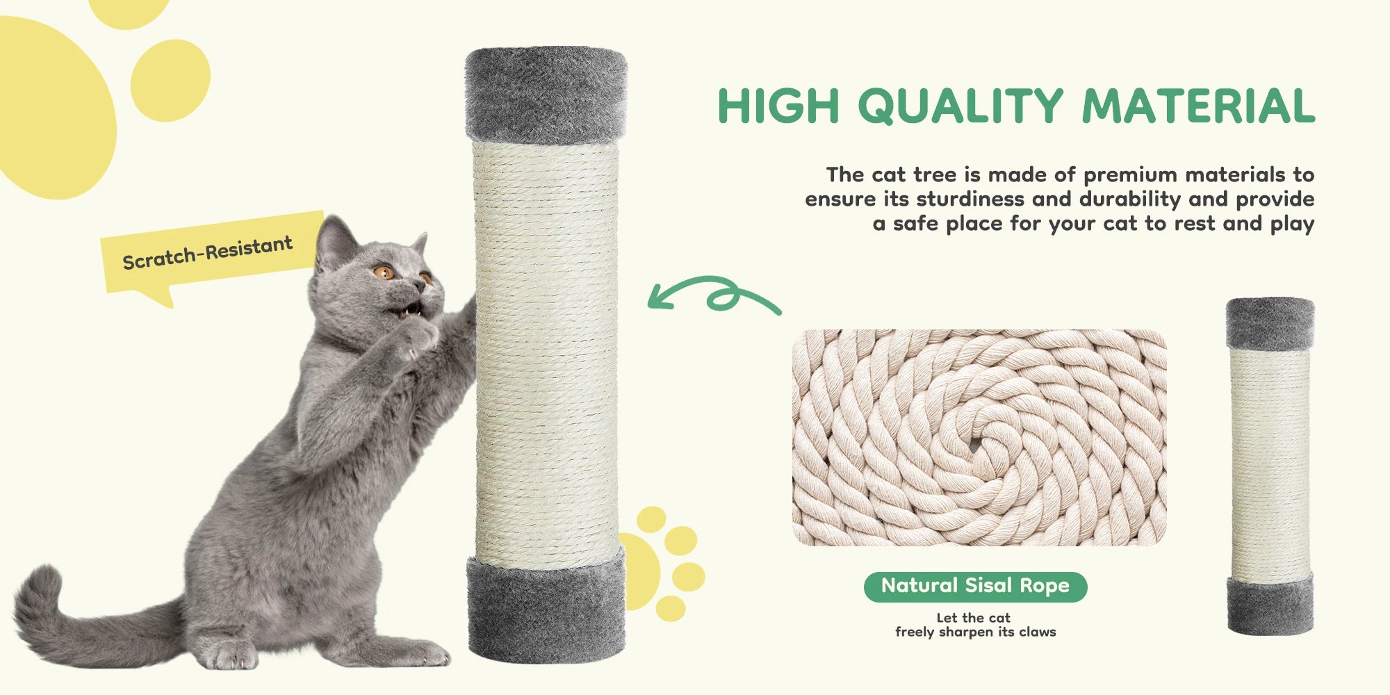 Tall Multi-Cat Climbing Cat Tree Tower – 44&quot; Indoor Cat Furniture with Sisal Scratching Posts &amp; Cozy Pet House