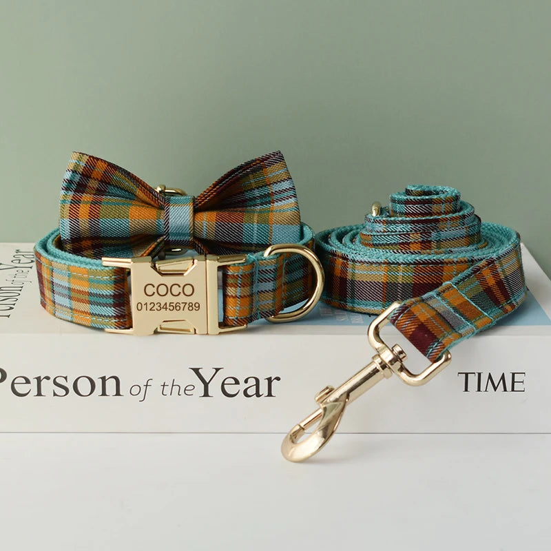 Plaid Pet Leash with Free Engraved ID Tag - Dog Collars for Small, Medium Dogs | Ideal for Chihuahuas
