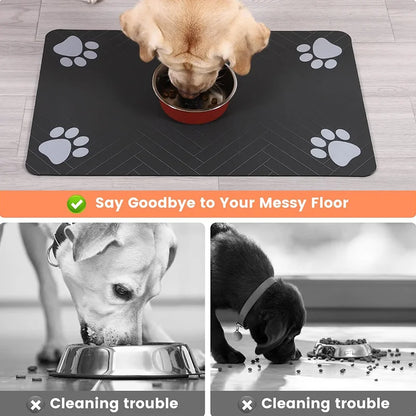 Pet Feeding Mat - Absorbent Quick-Dry Placemat for Dog and Cat Food &amp; Water Bowls with Waterproof Rubber Backing