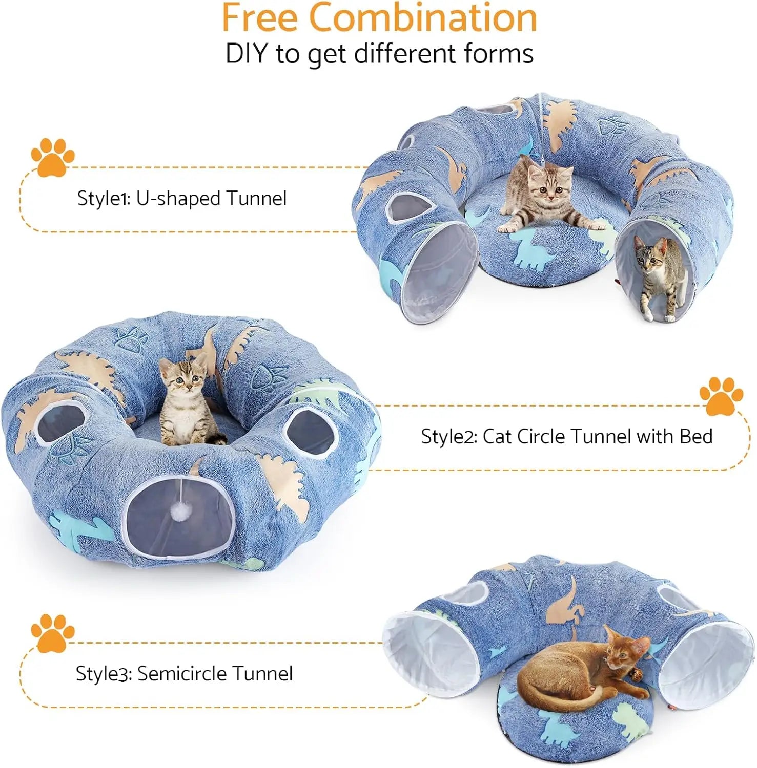 Cat Tunnel Bed for Indoor Cats – Foldable Plush Donut Tunnel with Glow-in-the-Dark Design