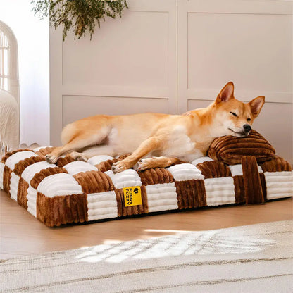 Handmade Plush Square Orthopedic Dog Bed with Pillow – Warm &amp; Soft Support for Large and Small Dogs