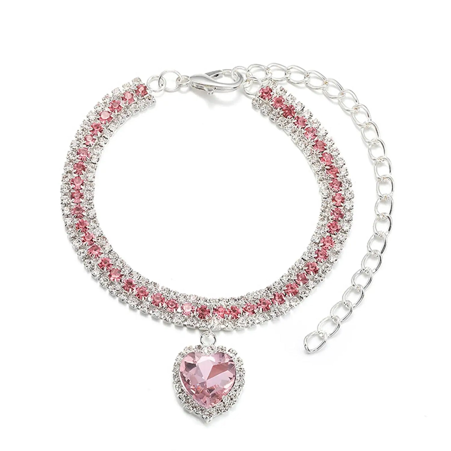 Bling Rhinestone Dog &amp; Cat Necklace Collar – Crystal Heart Diamante Pet Jewelry, Adjustable Puppy &amp; Kitten Wedding Party Accessory XS–L