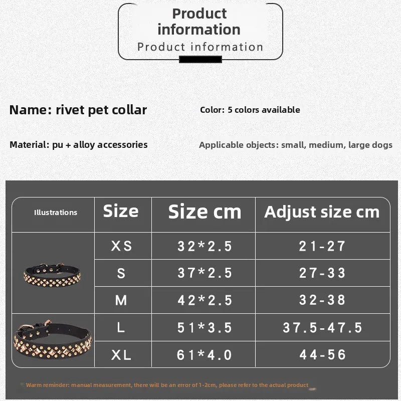 Anti-Bite Leather Dog Collar with Rivets – Heavy Duty Adjustable Pet Collar for Medium &amp; Large Dogs, Soft Comfortable Durable Training Walking Collar