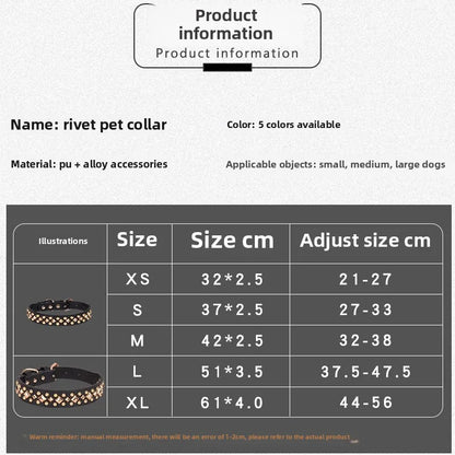 Anti-Bite Leather Dog Collar with Rivets – Heavy Duty Adjustable Pet Collar for Medium &amp; Large Dogs, Soft Comfortable Durable Training Walking Collar