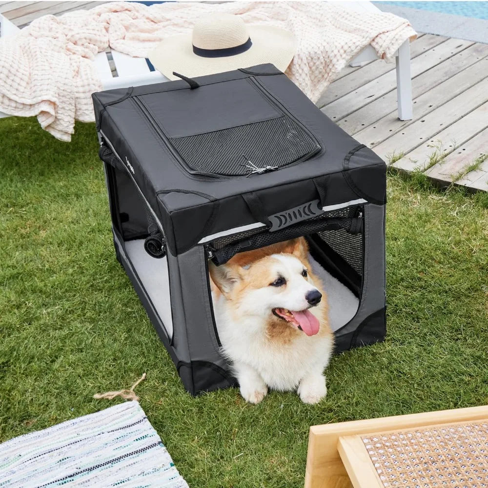 Soft Collapsible Dog Crate 26&quot; – Portable Travel Dog Kennel for Small Dogs | Foldable 4-Door Crate for Indoor &amp; Outdoor Use