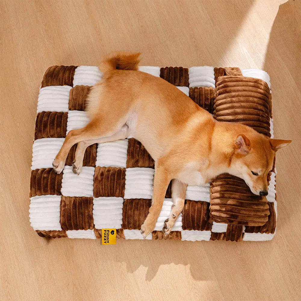 Handmade Plush Square Orthopedic Dog Bed with Pillow – Warm &amp; Soft Support for Large and Small Dogs