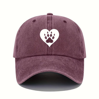 Love &amp; Dog Print Baseball Cap – Retro Lightweight Washed Cotton Adjustable Hat for Men &amp; Women, Sun Protection Outdoor Cap
