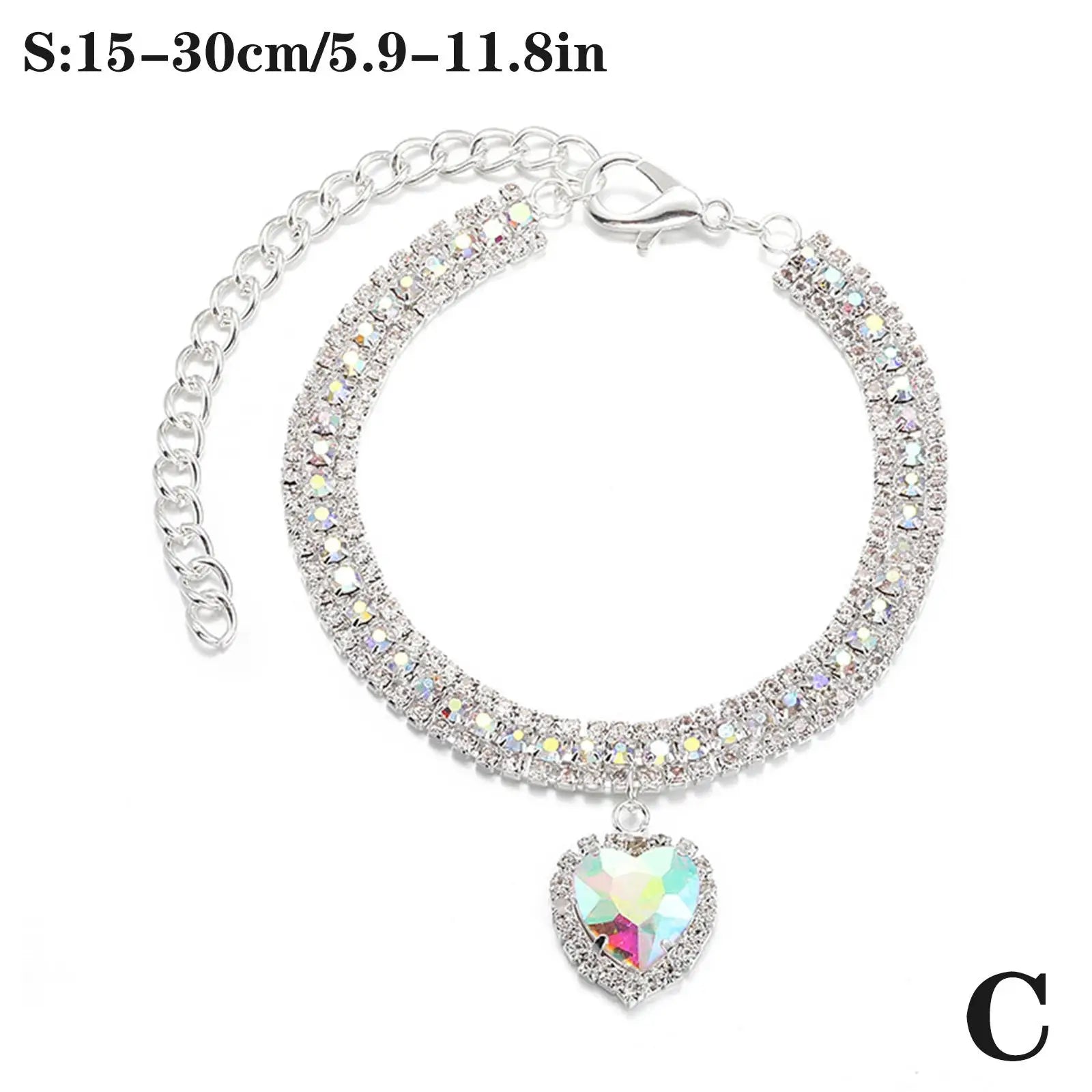 Bling Rhinestone Dog &amp; Cat Necklace Collar – Crystal Heart Diamante Pet Jewelry, Adjustable Puppy &amp; Kitten Wedding Party Accessory XS–L
