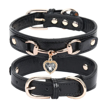 Shiny Rhinestone Love Pet Collar – Adjustable &amp; Comfortable Leather Bling for Dogs