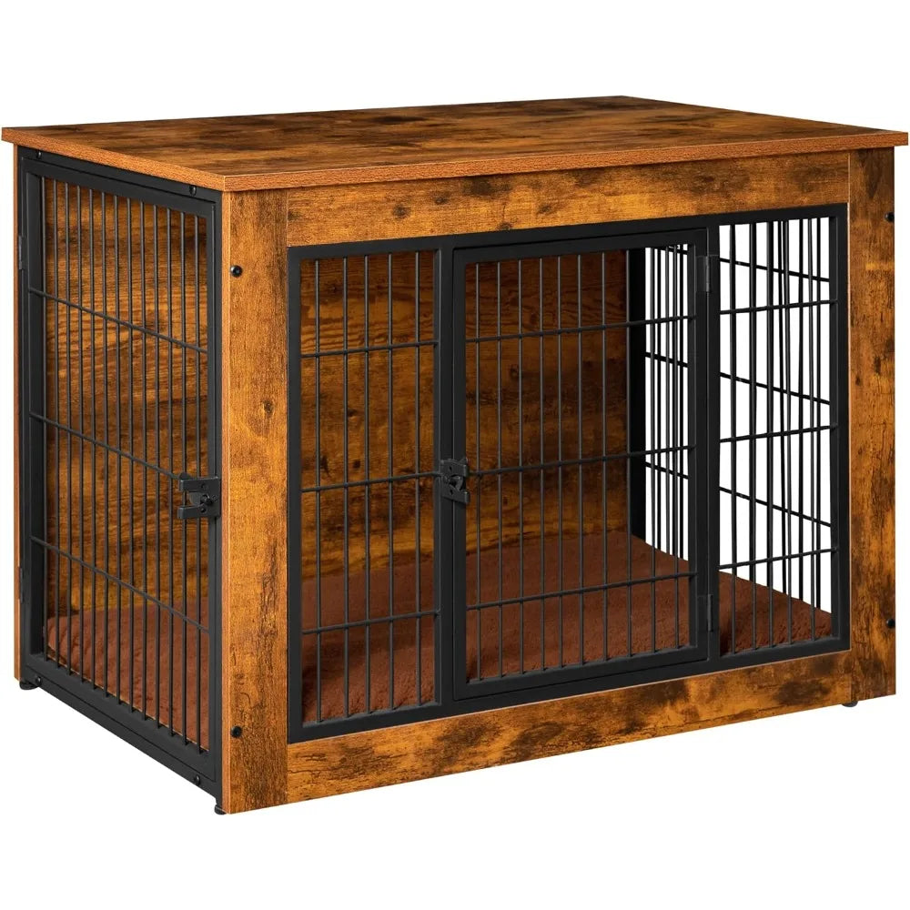 Stylish Dog Crate Furniture with Thick Cushion &amp; Double Doors – Wooden End Table Chew-Resistant Dog Kennel