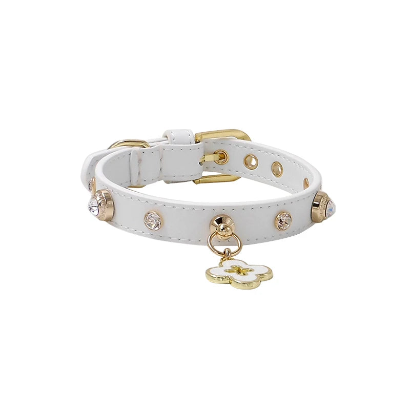 Elegant Genuine Leather Pet Collars with Charm for Dogs and Cats, Puppy Collars, Necklace for Poodle Papillon Chihuahua