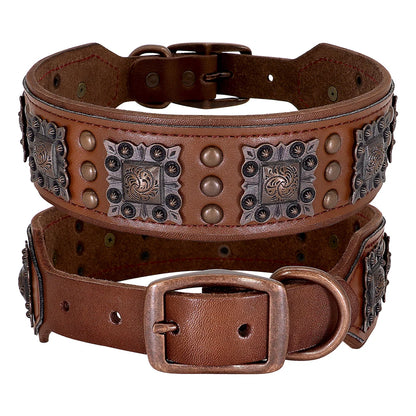 Cool Spiked Dog Collar for Medium Large Dogs – Genuine Leather Adjustable Pitbull Bulldog Collar with Metal Buckle &amp; D-Ring