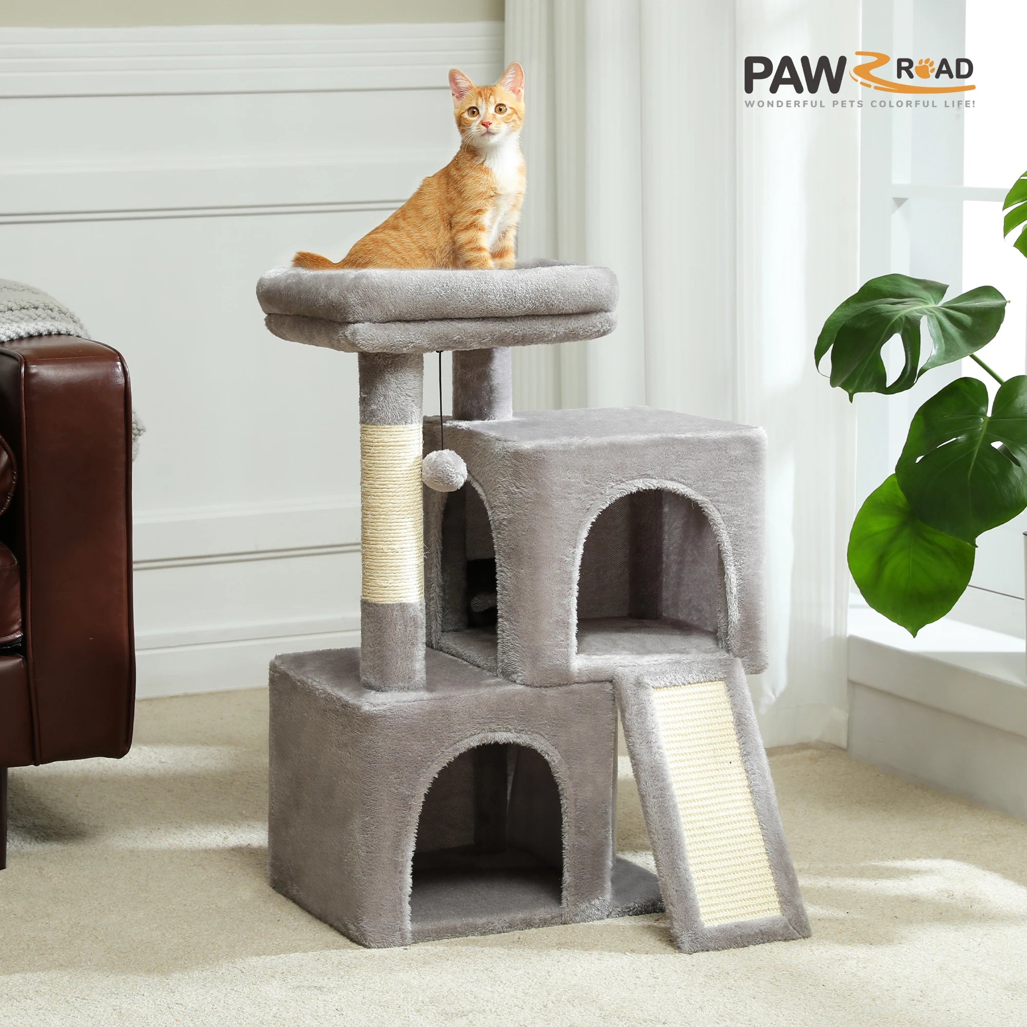 Large Cat Tree for Indoor Cats, Multi-Level Cat Tower with Sisal Scratching Post, 2 Spacious Condo, Cat Scratching Pad, Cat Toys