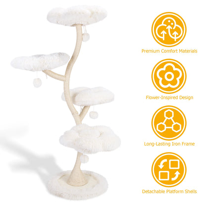 Flower-Shaped Cat Tree Tower with Bed – Multi-Layer Cat Shelf &amp; Iron Art Climbing Frame for Indoor Cats