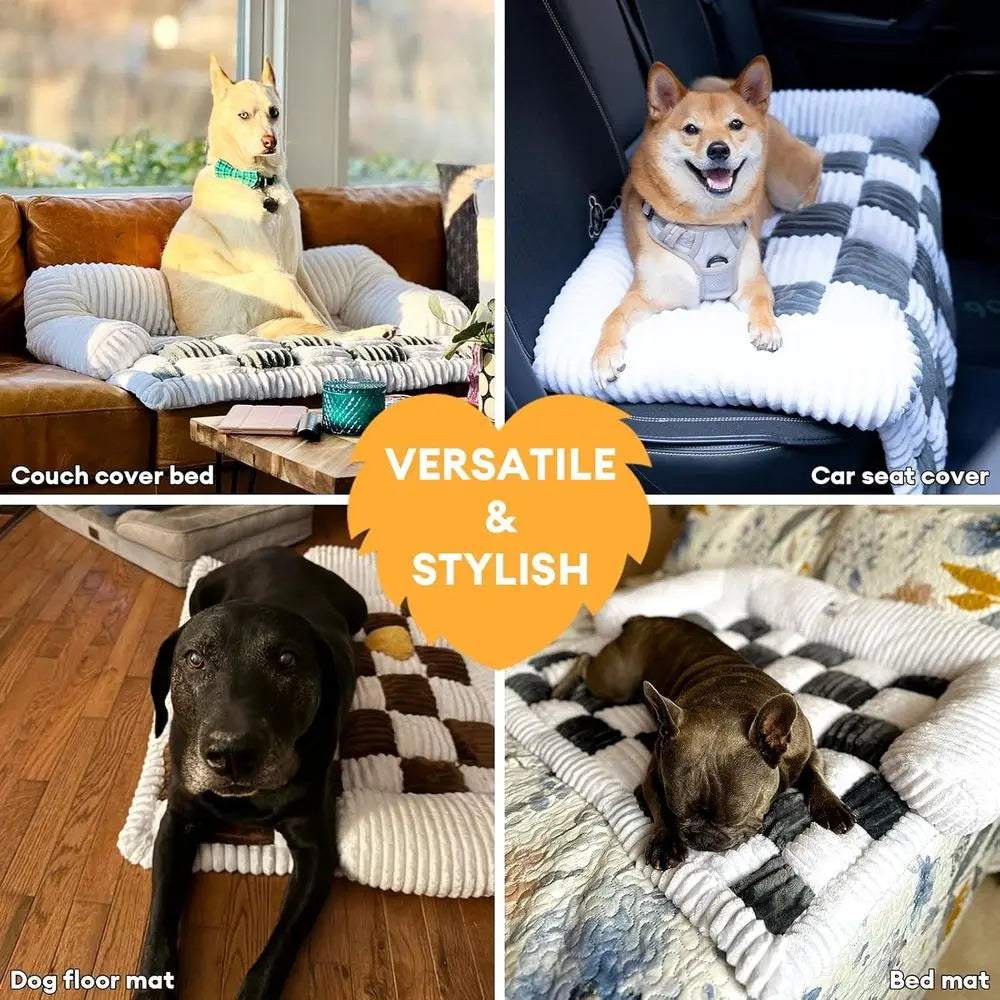 Dog Couch Cover Bed with Bolsters – Washable Non-Slip Sofa Protector Pet Bed for Medium &amp; Large Dogs