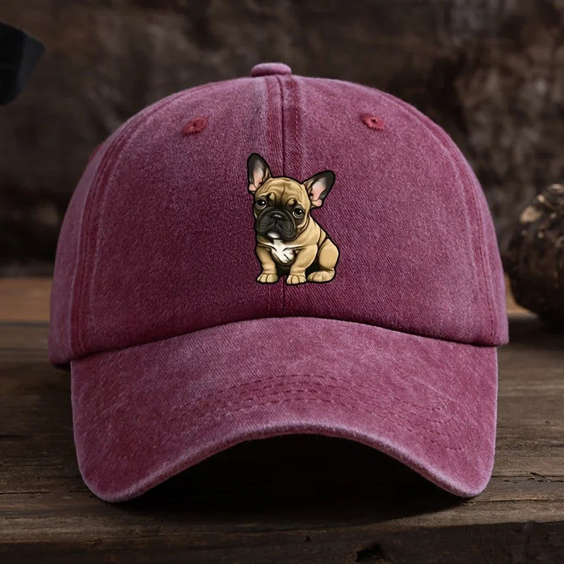 Adjustable French Bulldog Baseball Cap – Vintage Washed Dog Pattern Hat, Sunscreen Outdoor Sports Hat for Men &amp; Women