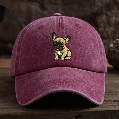Adjustable French Bulldog Baseball Cap – Vintage Washed Dog Pattern Hat, Sunscreen Outdoor Sports Hat for Men &amp; Women