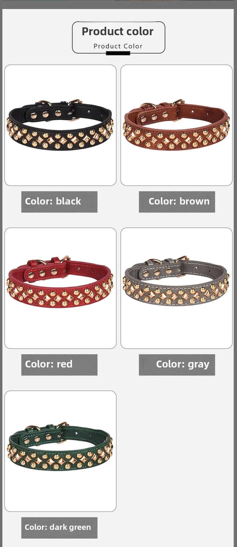 Anti-Bite Leather Dog Collar with Rivets – Heavy Duty Adjustable Pet Collar for Medium &amp; Large Dogs, Soft Comfortable Durable Training Walking Collar