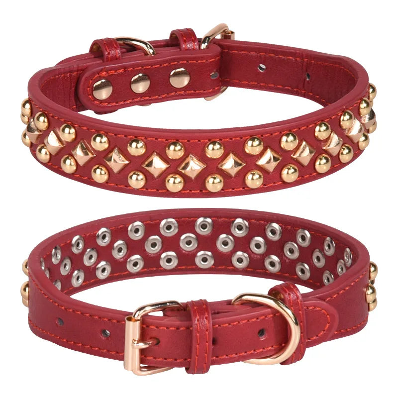 Anti-Bite Leather Dog Collar with Rivets – Heavy Duty Adjustable Pet Collar for Medium &amp; Large Dogs, Soft Comfortable Durable Training Walking Collar