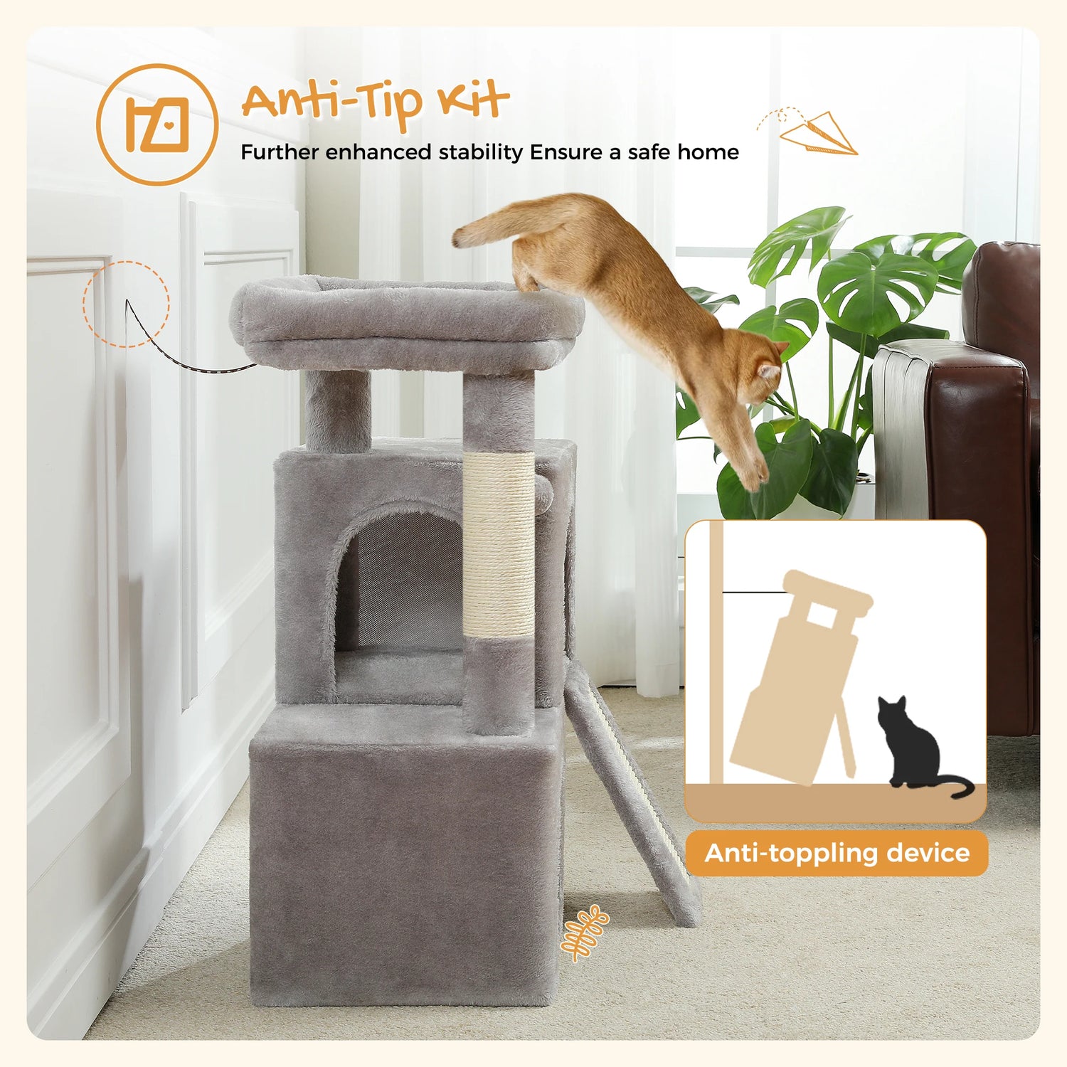 Large Cat Tree for Indoor Cats, Multi-Level Cat Tower with Sisal Scratching Post, 2 Spacious Condo, Cat Scratching Pad, Cat Toys