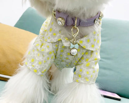 Genuine Leather Pet Collar White Diamond Gemstone Rivet Cowhide Collar Dog and Cat Collar