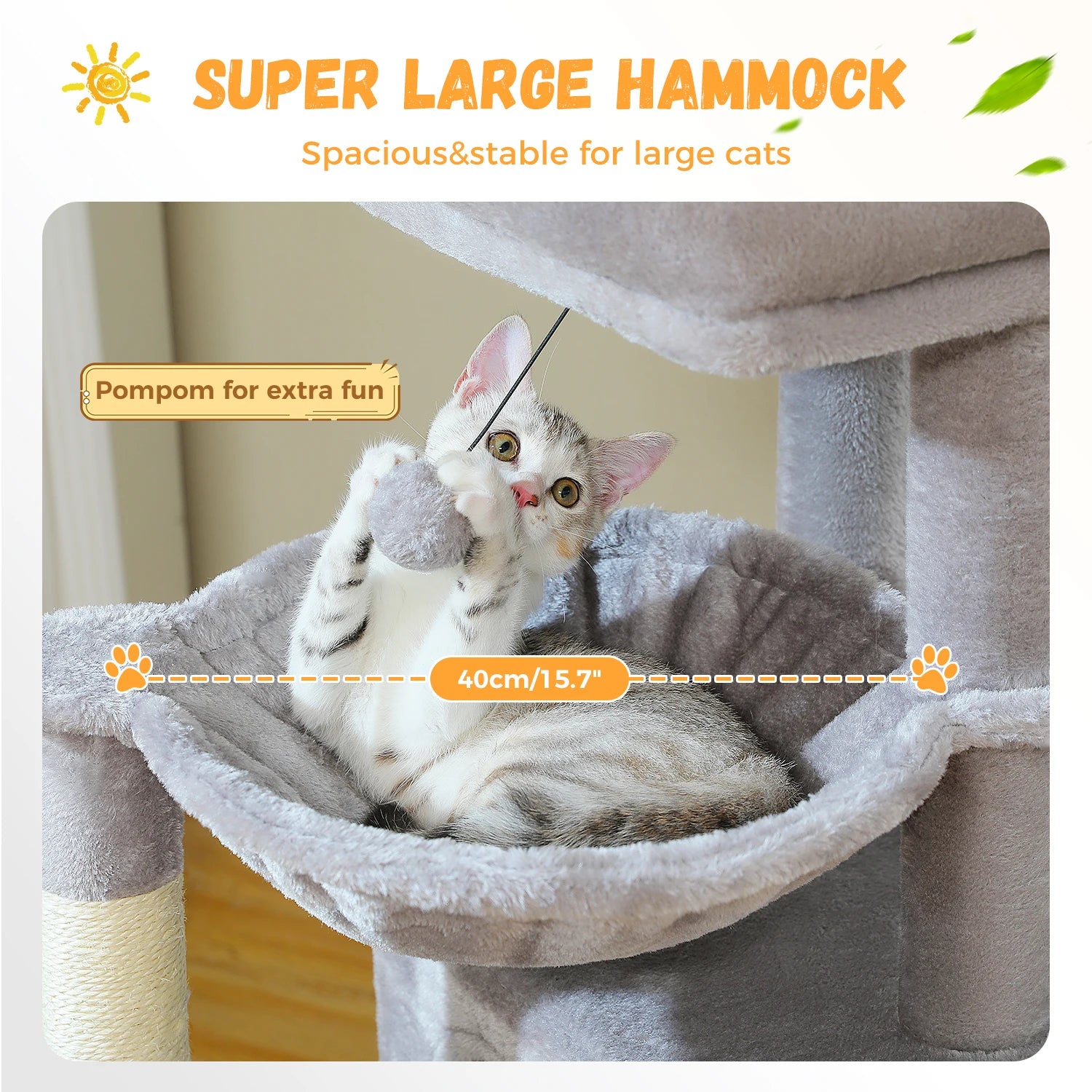 Large Cat Tree for Indoor Cats, Multi-Level Cat Tower with Sisal Scratching Post, 2 Spacious Condo, Cat Scratching Pad, Cat Toys